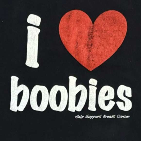Vintage I HEART BOOBIES Black Red White Short Sleeve Tee Breast Cancer Support - Picture 2 of 3
